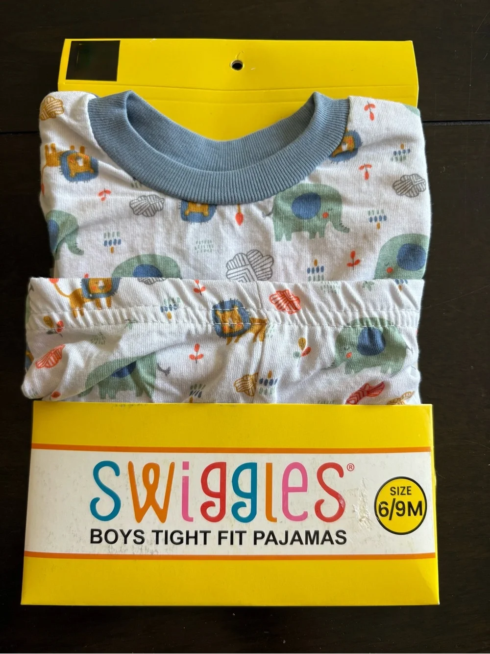 Swiggles boys 100% cotton pajamas 2 piece blue elephants lions plants 6-9 months